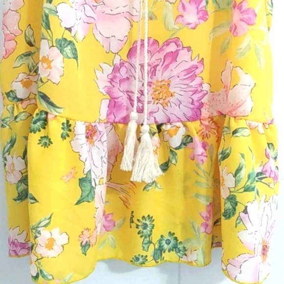 EXCLUSIVE ONE YELLOW FLORAL FLUTTER HEM TANK SZ SM - Picture 6 of 11